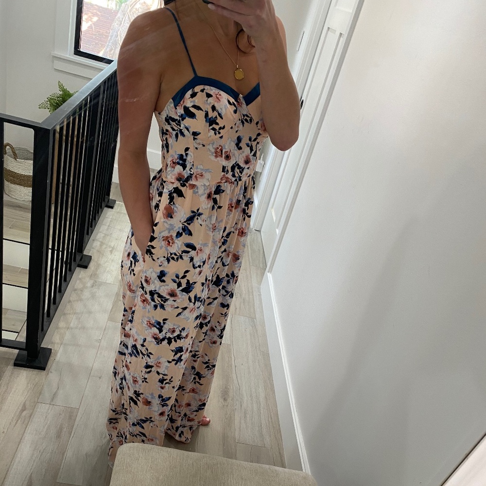 Band of Gypsies pink & blue floral print jumpsuit